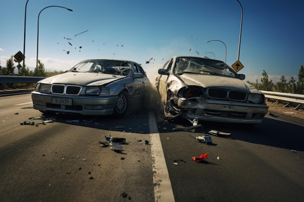 Foto auto accidentate si scontrano sull'autostrada causando danni