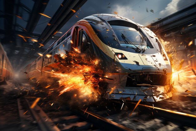 Accident of a highspeed train collided at the railroad