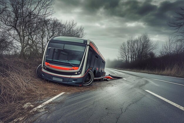 Photo accidents of an abandoned bus on the road