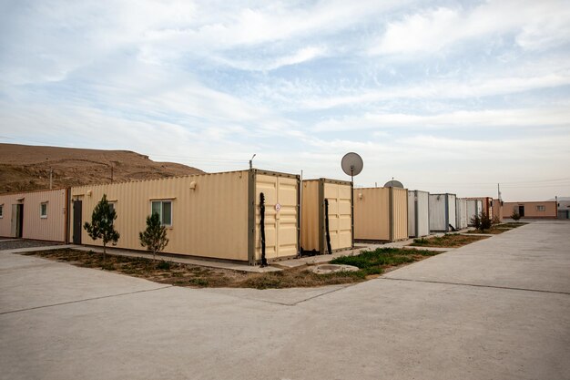 The accommodation containers for builders and staff