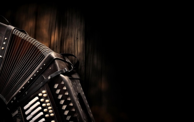 An accordion on a black background