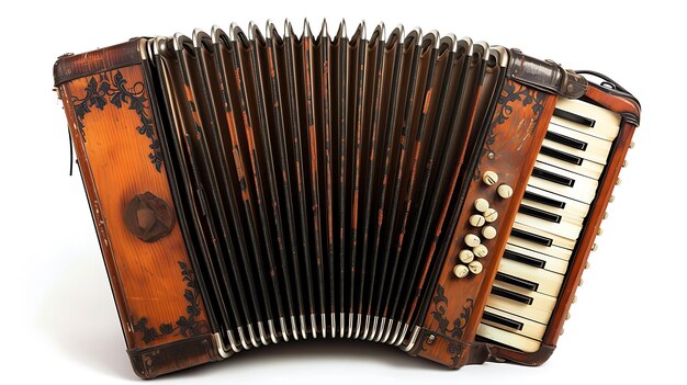 Photo an accordion a handheld musical instrument with keys and buttons isolated on a white background