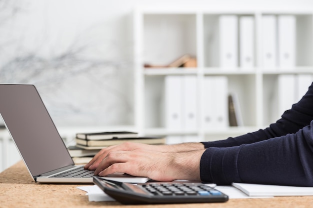 Accountant using mockup laptop