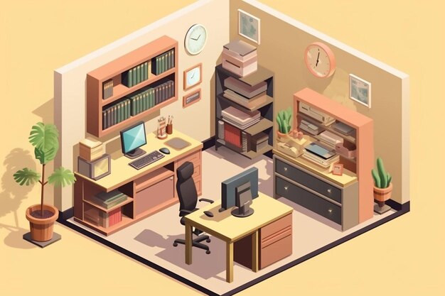 Accountant workplace isometric