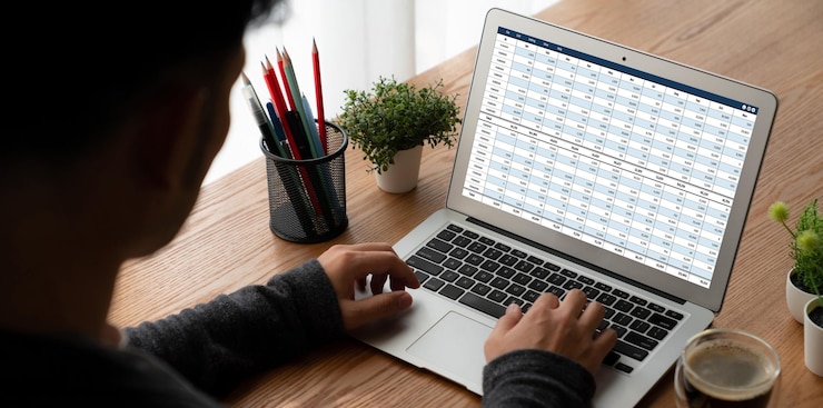 Photo accounting software on computer screen showing financial statement snugly