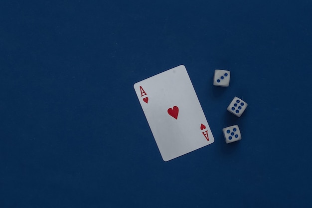 Ace of hearts and dice on a classic blue.