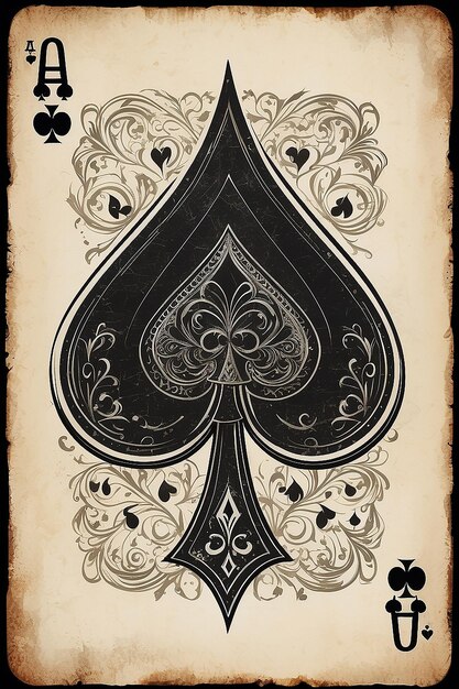 写真 スペードのエース ヴィンテージスタイルのプレイカード カジノとポーカー 現代美術と古代の背景