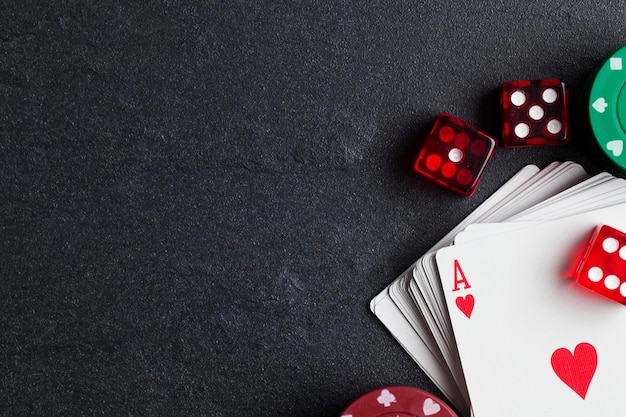 Ace playing cards with red dice Casino betting and gambling concept