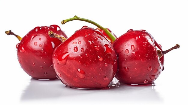 acerola cherry with water droplets isolated on white background