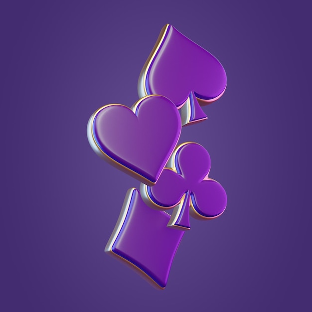 Aces kaarten symbolen op paarse achtergrond Club diamant hart en schop icoon 3D render illustratie