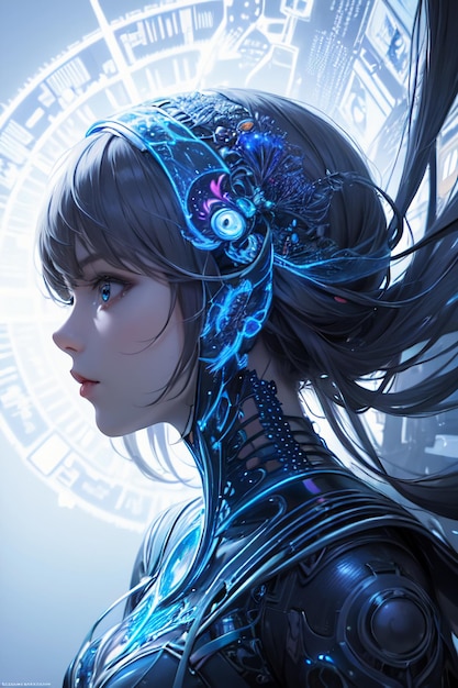 Cyberpunk Girl, Anime, Character Design, Concept Art, Beautiful Girl,  Generative AI Stock Illustration