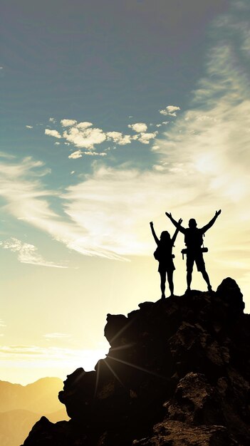 Photo achievement silhouette of two hikers