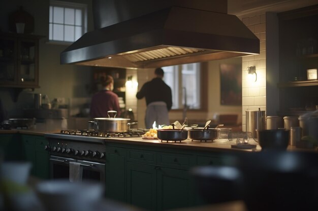 Achter de schermen bezig keukenpersoneel eten bereiden in restaurant of hotelkeuken