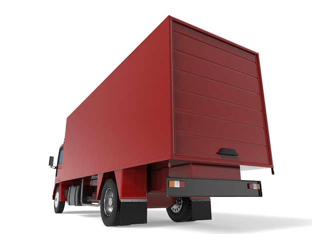Achteraanzicht 3D illustratie van een lege lichte commerciële vrachtwagen met open achterdeuren geïsoleerd op witte achtergrond
