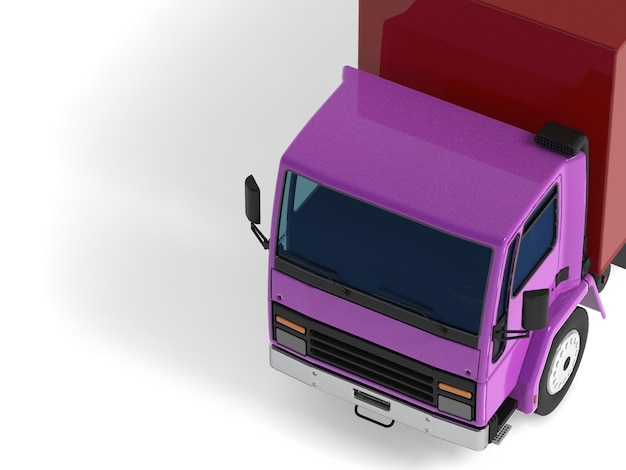 Achteraanzicht 3D illustratie van een lege lichte commerciële vrachtwagen met open achterdeuren geïsoleerd op witte achtergrond