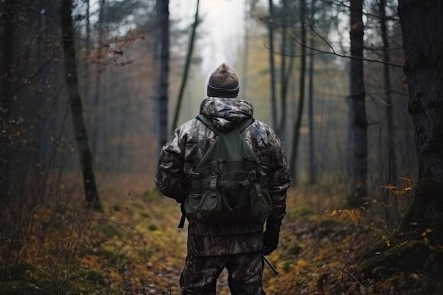 Achteraanzicht man jager bos Genereer Ai