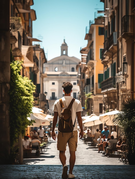 achteraanzicht man loopt door Rome reisman met landschapsreisblog