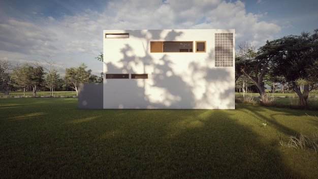 achteraanzicht modern tropisch huis 3d illustratie