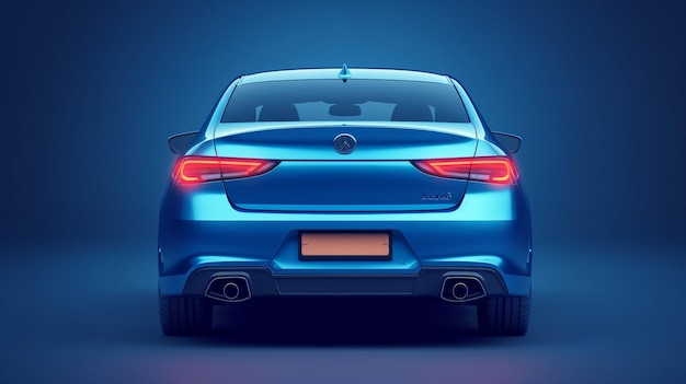 Achteraanzicht van een blauwe BMW-auto met een nummerplaat waarop BMW staat.