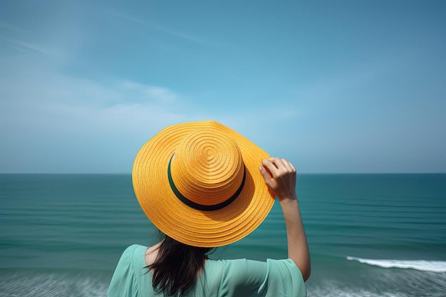 Achteraanzicht van een vrouw zittend op een strand