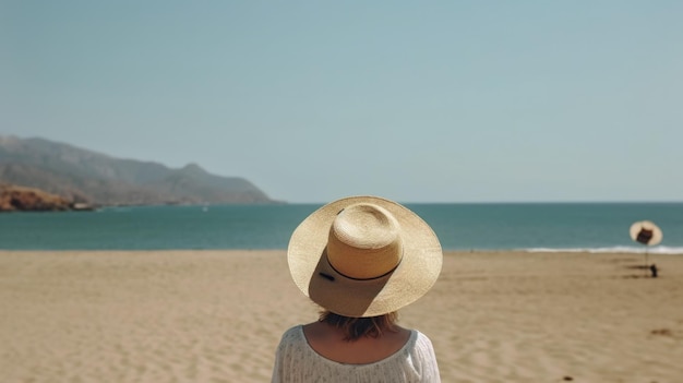 Achteraanzicht van meisje op het strand Illustratie AI GenerativexA