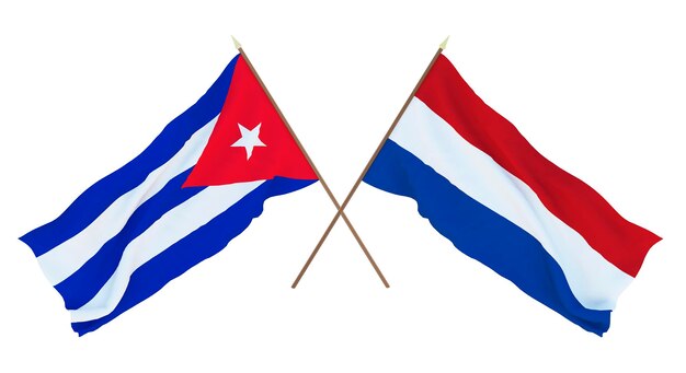 Achtergrond 3D render voor ontwerpers illustratoren Nationale Onafhankelijkheidsdag Vlaggen Cuba en Nederland
