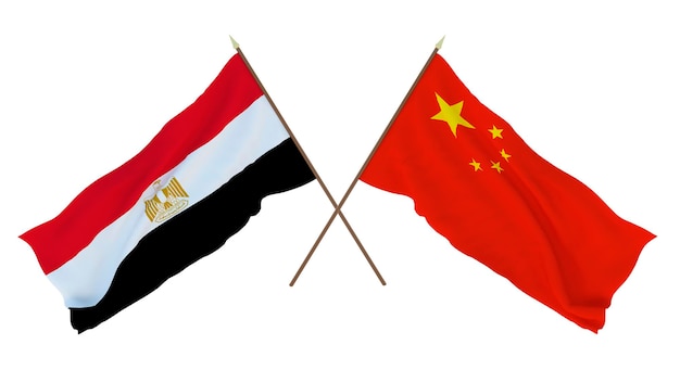 Achtergrond 3D render voor ontwerpers illustratoren Nationale Onafhankelijkheidsdag Vlaggen Egypte en China