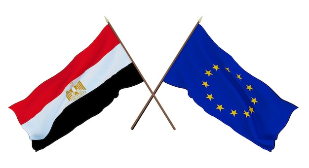 Achtergrond 3D render voor ontwerpers illustratoren Nationale Onafhankelijkheidsdag Vlaggen Egypte en Europese Unie