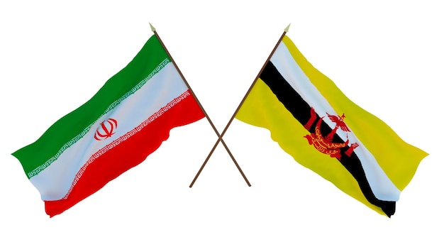 Achtergrond 3D render voor ontwerpers illustratoren Nationale Onafhankelijkheidsdag Vlaggen Iran en Brunei