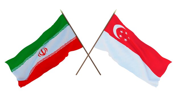 Achtergrond 3D render voor ontwerpers illustratoren Nationale Onafhankelijkheidsdag Vlaggen Iran en Singapore