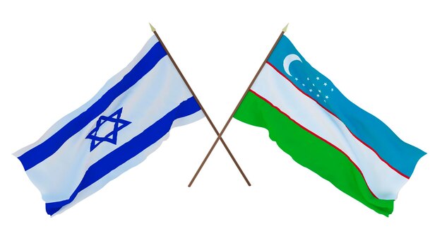 Achtergrond 3D render voor ontwerpers illustratoren Nationale Onafhankelijkheidsdag Vlaggen Israël en Oezbekistan