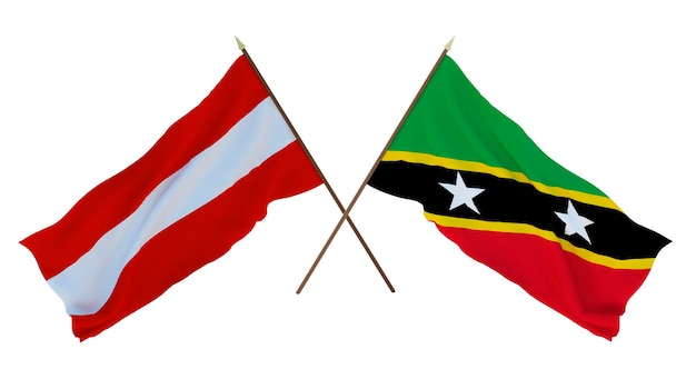 Achtergrond 3D render voor ontwerpers illustratoren Nationale Onafhankelijkheidsdag Vlaggen Oostenrijk en Saint Kitts en Nevis