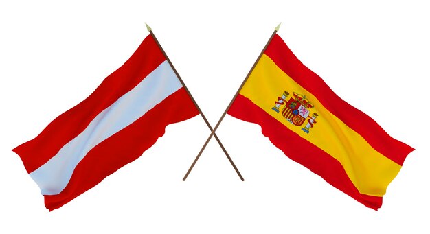 Achtergrond 3D render voor ontwerpers illustratoren Nationale Onafhankelijkheidsdag Vlaggen Oostenrijk en Spanje