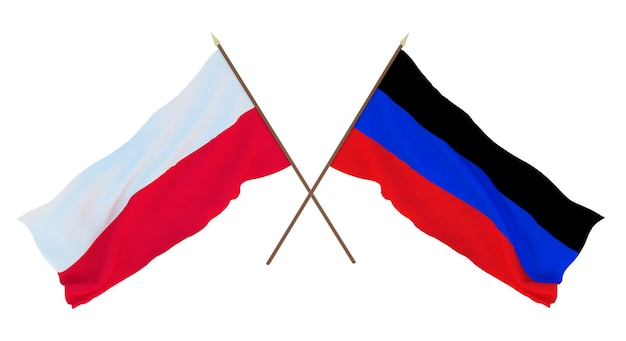 Achtergrond 3D render voor ontwerpers illustratoren Nationale Onafhankelijkheidsdag Vlaggen Polen en Donetsk Volksrepubliek