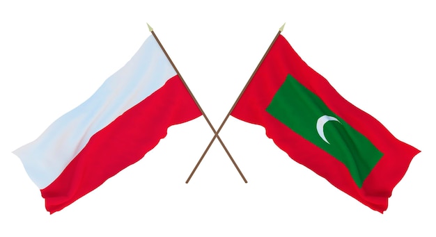 Achtergrond 3D render voor ontwerpers illustratoren Nationale Onafhankelijkheidsdag Vlaggen Polen en Maldiven