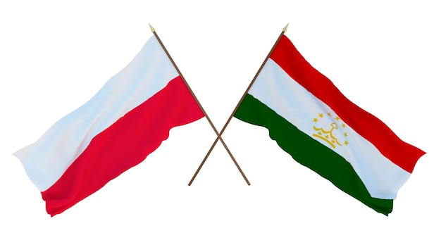 Achtergrond 3D render voor ontwerpers illustratoren Nationale Onafhankelijkheidsdag Vlaggen Polen en Tadzjikistan
