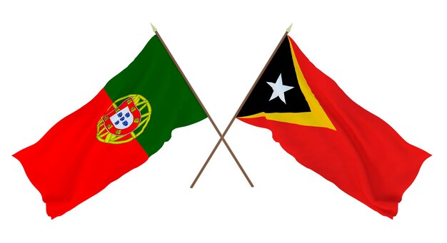 Achtergrond 3D render voor ontwerpers illustratoren Nationale Onafhankelijkheidsdag Vlaggen Portugal en Oost-Timor