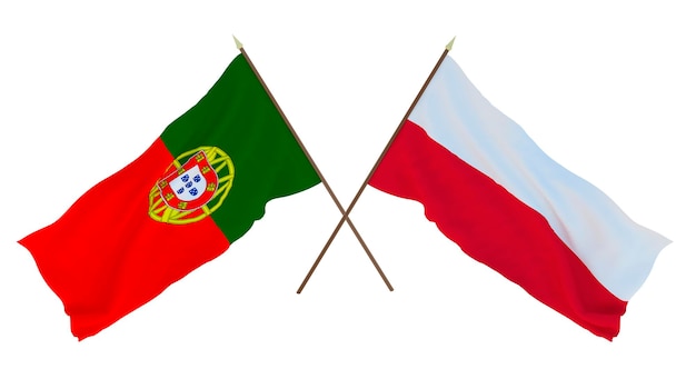 Achtergrond 3D render voor ontwerpers illustratoren Nationale Onafhankelijkheidsdag Vlaggen Portugal en Polen