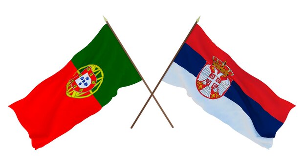 Achtergrond 3D render voor ontwerpers illustratoren Nationale Onafhankelijkheidsdag Vlaggen Portugal en Servië