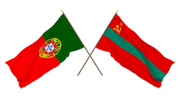 Foto achtergrond 3d render voor ontwerpers illustratoren nationale onafhankelijkheidsdag vlaggen portugal en transnistrië