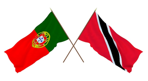 Achtergrond 3D render voor ontwerpers illustratoren Nationale Onafhankelijkheidsdag Vlaggen Portugal en Trinidad en Tobago