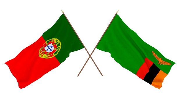 Achtergrond 3D render voor ontwerpers illustratoren Nationale Onafhankelijkheidsdag Vlaggen Portugal en Zambia
