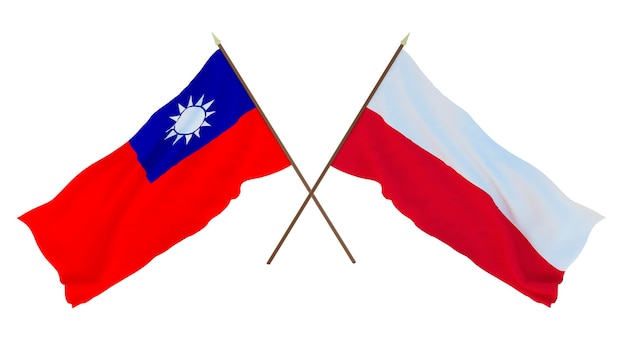 Achtergrond 3D render voor ontwerpers illustratoren Nationale Onafhankelijkheidsdag Vlaggen Taiwan en Polen
