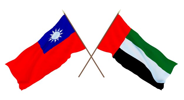 Achtergrond 3D render voor ontwerpers illustratoren Nationale Onafhankelijkheidsdag Vlaggen Taiwan en Verenigde Arabische Emiraten