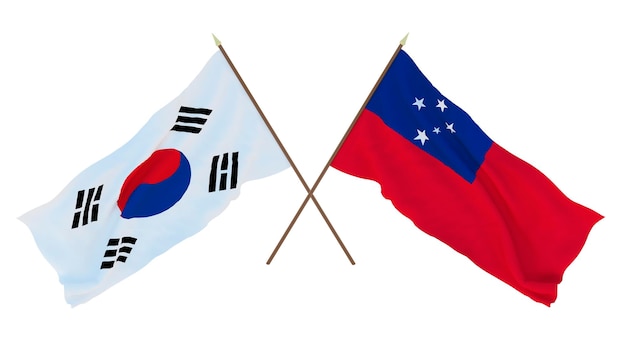 Achtergrond 3D render voor ontwerpers illustratoren Nationale Onafhankelijkheidsdag Vlaggen Zuid-Korea en Samoa