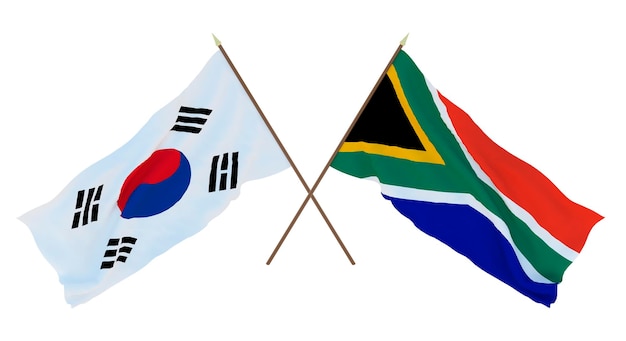 Achtergrond 3D render voor ontwerpers illustratoren Nationale Onafhankelijkheidsdag Vlaggen Zuid-Korea en Zuid-Afrika