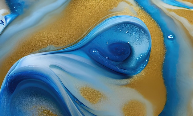 Achtergrond A close up van een glazen sculptuur met blauwe en gele wervelingen