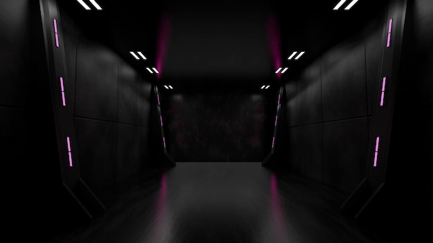 Achtergrond abstracte sci fi futuristische moderne Donkere en neon achtergronden geven een heldere, lege ruimte. 3D-rendering