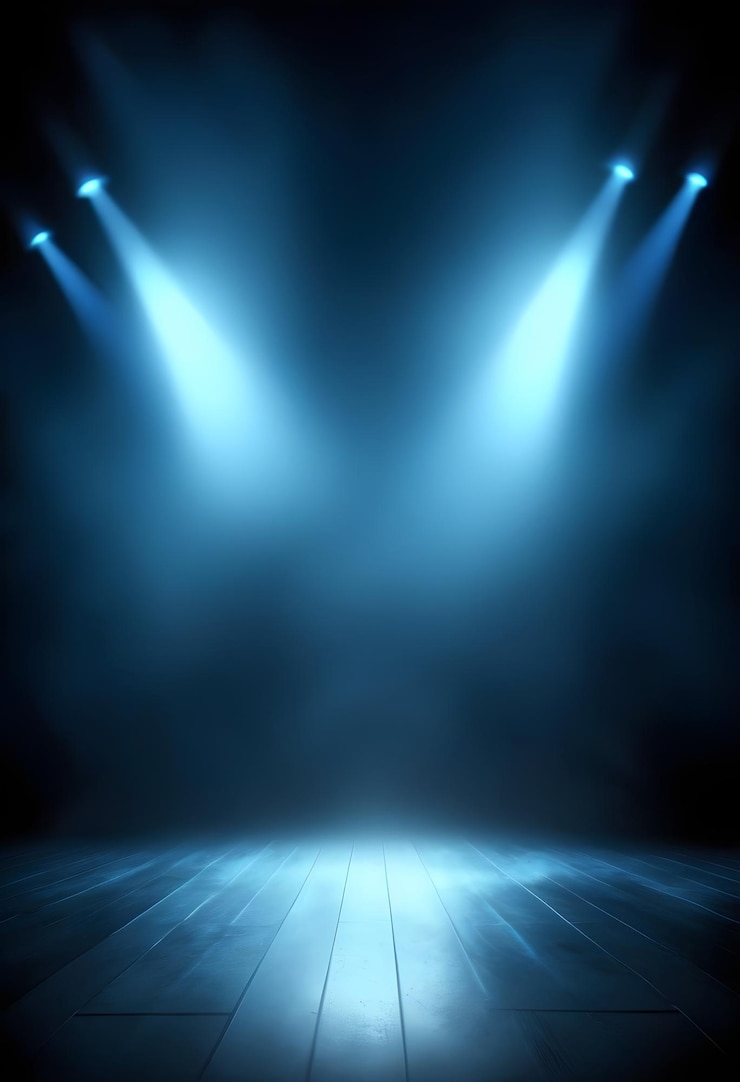 Foto achtergrond achtergrond met verlichting van blauwe schijnwerpers voor flyers posters en banners