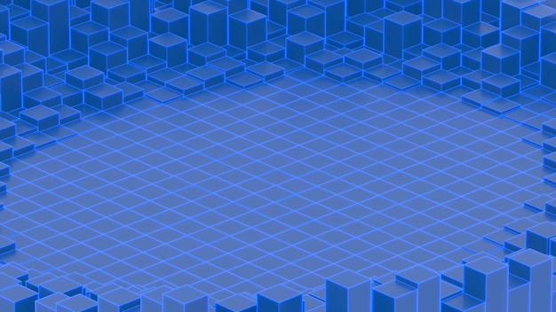 achtergrond behang blauw kubussen patroon blauw centrum kamer 3d render